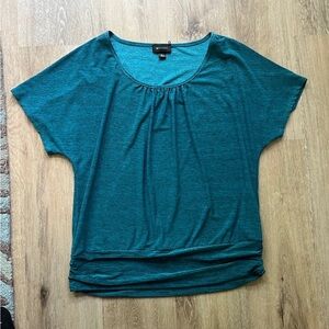 Teal Dolman Sleeve Blouse with Ruched Hem